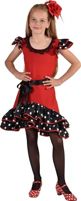 Produktbild von M220057-152 rot-schwarz-weiß Kinder Mädchen Flamenco Kleid Spanierin Gr.152
