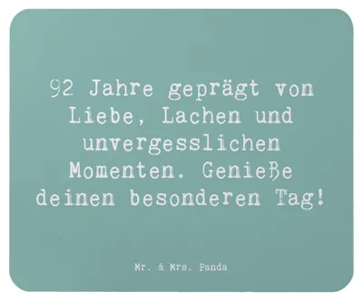 Produktbild von Mr. & Mrs. Panda Mousepad Spruch 92. Geburtstag - Meeresbrise - Geschenk, pc mausunterlage, Mauspad, laptop, Happy Birthday, feiern, Mouse Pad, besondere Anlässe, Alter