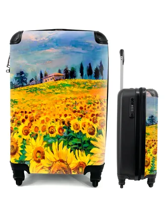 Produktbild von MuchoWow® Koffer Handgepäck Trolley Rollkoffer Kleine Reisekoffer mit 4 Rollen - Ölfarbe - Gemälde - Blumen - Sonnenblume - Cabin Size < 55x40x23 cm & 55x40x20 cm - Fotokoffer - Kabinenkoffer - Boardgepäck - Reise-Box - Reisekoffer - Reisegepäck - Koffer mit Bild - Trolley für Kinder