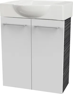 Produktbild von Fackelmann SBC B. PERFEKT Gäste WC Set 2-teilig 55 cm, Anthrazit Holzoptik/Weiß, 2 Türen, Keramik Hahnloch links