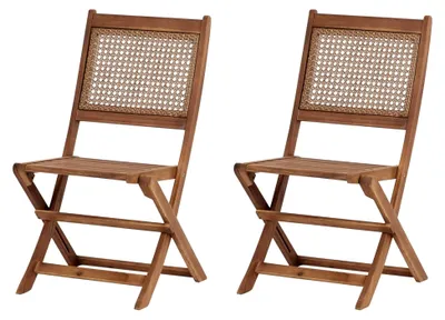 Produktbild von Gartenstuhl 2er Set Akazienholz Dunkelbraun klappbar mit Wiener-Geflecht