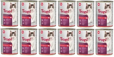 Zdjęcie produktu dla Karma mokra dla kota z wołowiną TROPI 415 g x 12 szt WOŁOWINA
