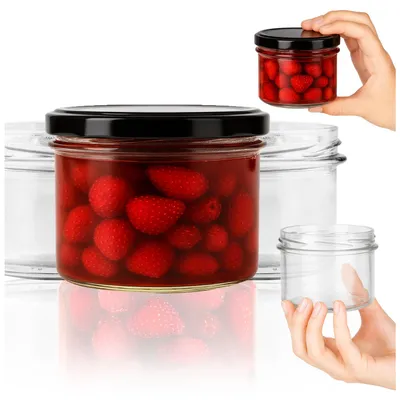 Zdjęcie produktu dla SuperButelki - Zestaw 10x Słoik szklany 235 ml z zakrętkami fi 82 mm, zestaw 0,235 l wieczka, na przetwory, kiszonki, komplet 0,235l słoik + E-BOOK