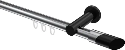 Produktbild von Interdeco Innenlaufstange / Gardinenstange mit Innenlauf Chrom / Schwarz, Typ Platon Verano (Schräge Bicolor), 20 mm Ø 1-läufig, 140 cm