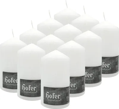 Produktbild von HOFER Stumpenkerzen 12er Set – 60h Brenndauer – Blockkerzen Weiß Ø8x15 cm – Tropffrei & Ohne Duft