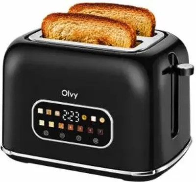Productafbeelding van Olvy Broodrooster, met touchscreen en timer, 7 bruiningsstanden, extra brede gleuven, 6 programma's inclusief bagel- en wafelstand, ontdooifunctie en opwarmfunctie, zwart