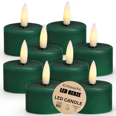 Image de Lot de 8 bougies chauffe-plat LED cire, bougie électrique vacillante, vert
