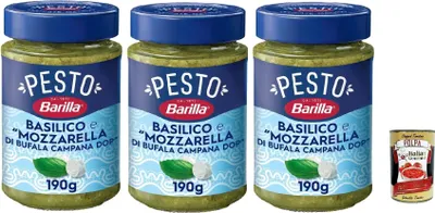 Produktbild von Barilla Pesto Basilico e Mozzarella di Bufala Campana DOP, Gewürz und Sauce für Pasta, 3x 190g + Italian Gourmet polpa 400g
