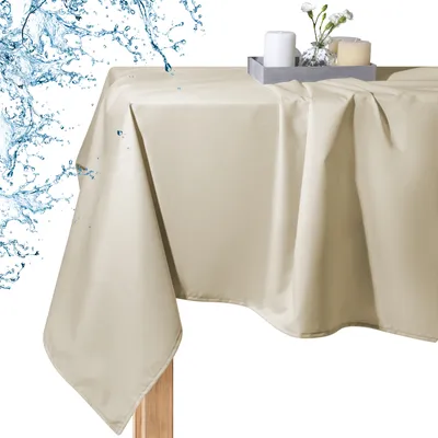 Produktbild von Fleckenabweisende Gartentischdecke 140X200, Wasserdichte Terrasse, Balkon, Outdoor, Beige