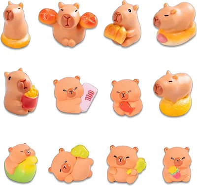 Productafbeelding van Miniatuur Capybara watervarken - Set van 12 - Decoratie mini Capybara dieren figuren taartdecoratie