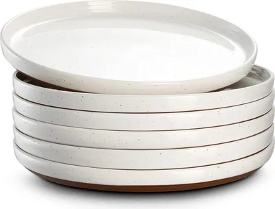Produktbild von Dessertbordenset für 6 Personen - 21 cm - flache Dinerplatten für Salat und Pasta - vanille-weiße Geschirrset für 6 Personen