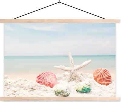 Produktbild von MuchoWow® Textilposter Seesterne - Muscheln - Meer 60x40 cm mit holzfarbenen Rahmen - Bilder