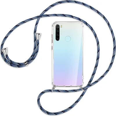 Produktbild von Handykette Backcover-Schutzhülle mit Band (Metall silberfarben) für Xiaomi Redmi Note 8 - Blautöne