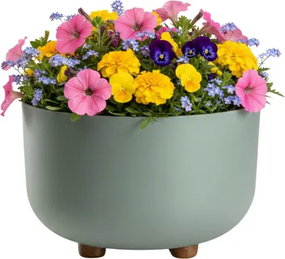 Obrázek produktu pro HowHomely | Květináč – šedozelený – 17 x 26 cm – květinový truhlík – s dřevěnými nožičkami