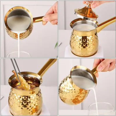 Produktbild von Traditionelle Türkische Kaffeekanne aus Metall 400 ml – Butterschmelzer und Milchwärmer für Zuhause und Kaffeezubereitung