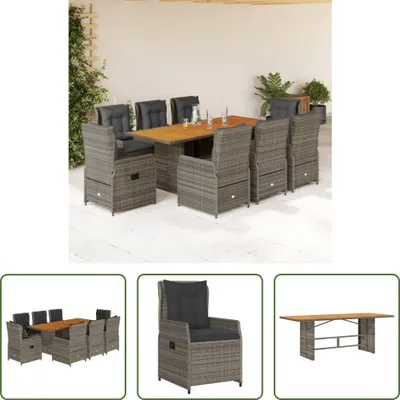 Produktbild von The Living Store 9-tlg. Garten-Essgruppe mit Kissen Grau Poly Rattan