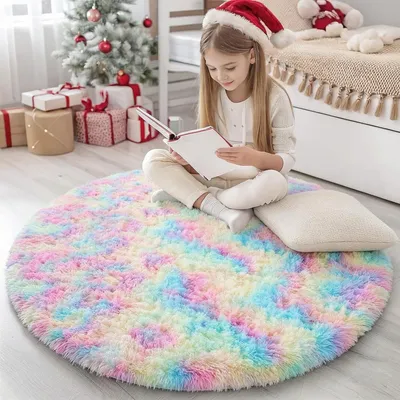 Productafbeelding van Rond, pluizig tapijt, antislip, diameter 120 cm, wasbaar, geschikt voor kinderkamers