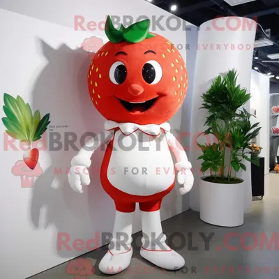 Produktbild von Maskottchenkostüm REDBROKOLY Weiße Erdbeere mit Poloshirt und Haarspangen