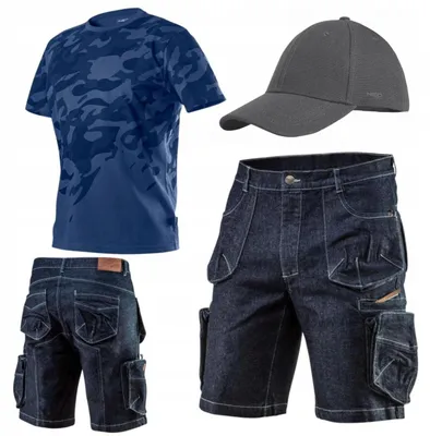 Produktbild von NEO TOOLS Herren Set - Kurze Denim Arbeitshose mit T-shirt und Baseballkappe Gr. S-3XL | Gr. M