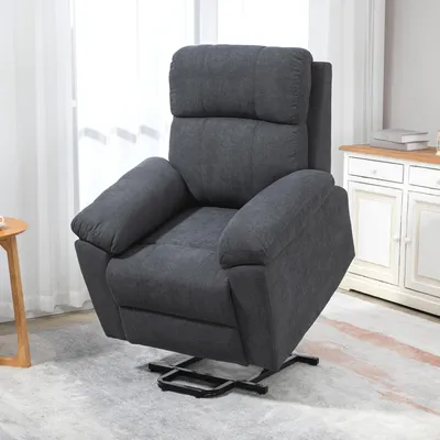 Image de Fauteuil de massage avec aide au lever, fauteuil releveur, fauteuil TV en lin, 8 moteurs de vibration, gris | 89 x 99 x 103 cm | Inclinable à 135° | 32,5 kg