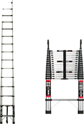 Produktbild von Teleskopbediener Zyren – 4,4m – Ausziehbare Multifunktionsleiter aus Edelstahl – Tragbare, stabile Dachbodenleiter mit EN131-Standard