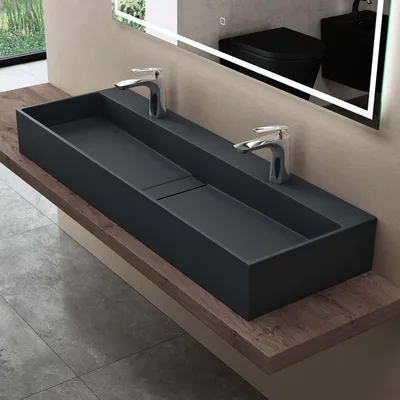Image de doporro Vasque à Poser Gris Noir Mat avec Bonde Lavabo de Salle de Bains Suspendu 120cm Lave Mains Rectangulaire avec Cache Bonde Colossum6028