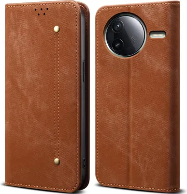 Produktbild von Hülle für Xiaomi Poco F7 Pro/Redmi K80 Leder Brieftasche Flip Bookstyle Schutzhülle mit Standfunktion Braun