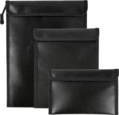Produktbild von Feuerfeste, wasserdichte Dokumententasche, 3er-Pack, sichere, verbesserte Reissverschlusstaschen, fuer Akten, Karten, Reisepaesse, Wertsachen, Aufbewahrungstasche fuer Zuhause, Buero und Reisen ?C Schwarz