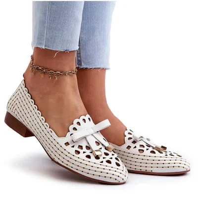 Produktbild von Weiße Damen Cutout Ballerina Flats mit Schleife Nestavia 36