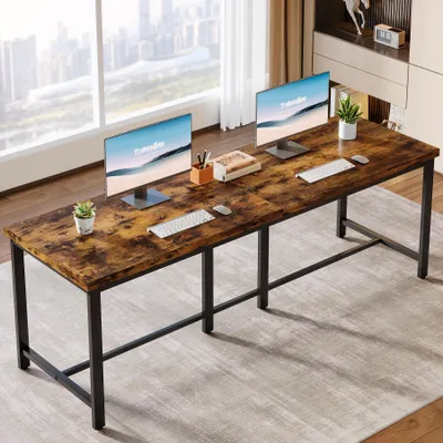 Productafbeelding van Wanbor Computerbureau, 200 cm, extra lang, dubbel bureau, bureau voor kantoor, thuiskantoor, werkplek, bruin