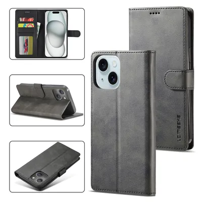 Immagine prodotto di Custodia per iPhone 15 Custodia flip in pelle con chiusura magnetica e supporto, custodia protettiva nera
