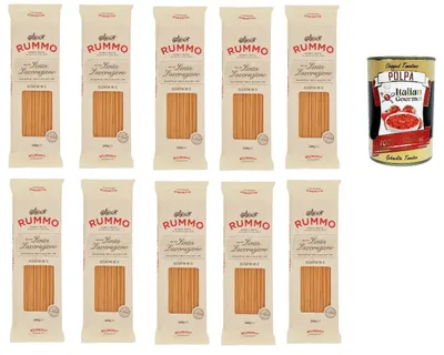 Produktbild von Rummo Bucatini n° 6 Pasta Lenta Lavorazione Teigwaren aus Hartweizengrieß Bronze-Zeichnung 10x 500g + Italian Gourmet polpa 400g