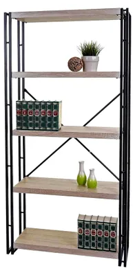 Produktbild von Bücherregal HWC-A27, Standregal Wohnregal, 165x80cm 3D-Struktur 5 Ebenen - Eiche-Optik