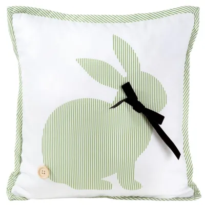 Immagine prodotto di EUROFRIANY | Fodera per cuscino - Fodera decorativa - 45x45 cm - verde e bianco - Coniglietto pasquale - Fodera per cuscino - Pasqua