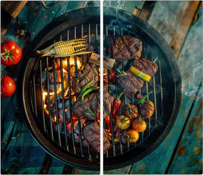 Produktbild von Spritzschutz Herdabdeckplatte Schneidebrett aus Glas Sommergrillfest 2-Teilig (60x52cm)