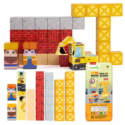Produktbild von Malplay Magnetbauklötze Für Kinder Baukasten mit 38 Teilen, Mini, 2 Cm, Kran ab 3 Jahren Geschenk Motorikspielzueg