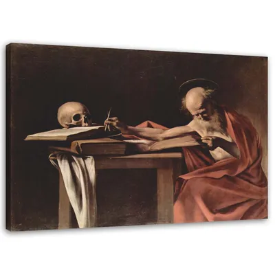 Image de Toile Saint Jérôme écrivant - reproduction Caravage 60x40 cm Feeby brun tableau mural prêt à accrocher