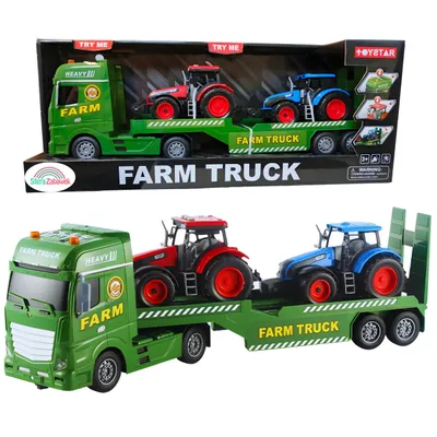 Produktbild von Großer LKW Autotransporter mit 2 Traktoren Bauernhof Set Licht & Sound Spielzeug