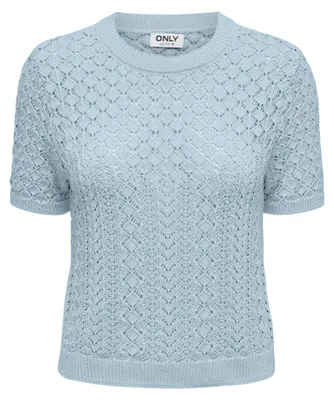 Produktbild von ONLY Kurzarm Strickpullover Häkelmuster Rundhals Unifarben  Größe: S