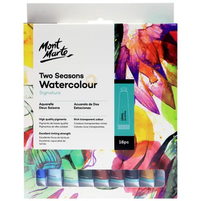 Produktbild von Mont Marte Aquarellfarben Set „Two Seasons“ - 18 Wasserfarben à 12 ml, leicht mischbar- Sanfte, natürliche Farbtöne – inspiriert von Frühling & Herbst