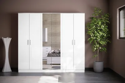 Produktbild von Schlafzimmer-Set Noemi 4-Teilig in Weiß/Silber Hochglanz 6-Türig