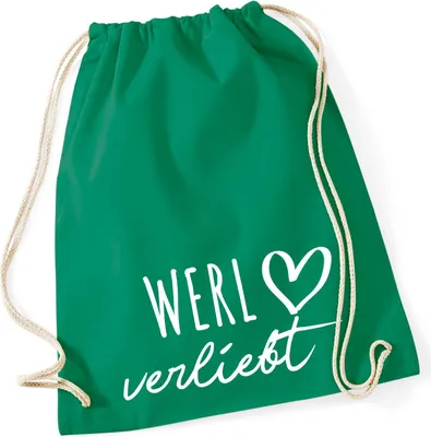 Produktbild von Huuraa Turnbeutel Werl verliebt 12 Liter Kelly Green Baumwolle Rucksack Geschenkidee