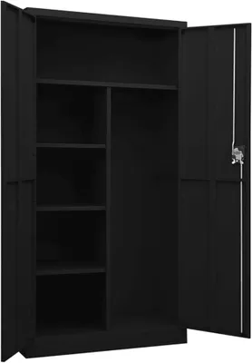 Image de Armoire de rangement en acier avec 2 portes et 4 étagères, armoire métallique, casier, armoire de rangement avec serrure, armoire multifonctionnelle, acier, 90x40x180 cm, noire