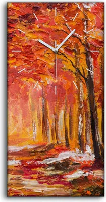 Produktbild von Dekor Leinwand Uhr Wandbilder 30x60 Malerei Wald Bäume Blätter Herbst Natur - weiße Hände