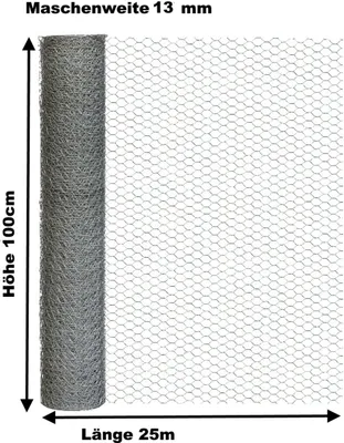 Produktbild von Hasen-zaun verzinkt 100cm x 25m Sechseck-draht Volieren Zaun 13mm Taubenschutz