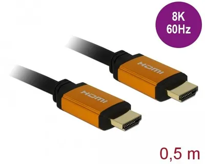 Produktbild von DeLOCK 85726, 0,5 m, HDMI Typ A (Standard), HDMI Typ A (Standard), 3D, 48 Gbit/s, Schwarz, Gold
