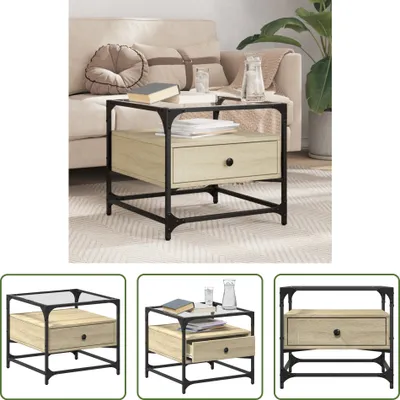 Immagine prodotto di The Living Store Tavolino con piano in vetro rovere Sonoma 50x50x45 cm acciaio