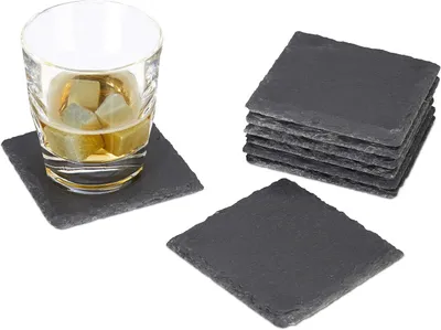 Productafbeelding van Onderzetters leisteen - Set van 8 - Vierkant - 10 x 10 cm - Onderhoudsvriendelijke onderzetter - Glazen - Grijs