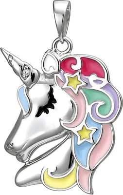 Produktbild von Kinder Anhänger Einhorn aus 925 Silber Zirkonia bunte Lackeinlagen Halsschmuck