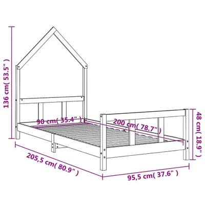 Immagine prodotto di vidaXL Letto per bambini nero 90x200 cm in legno di pino massiccio